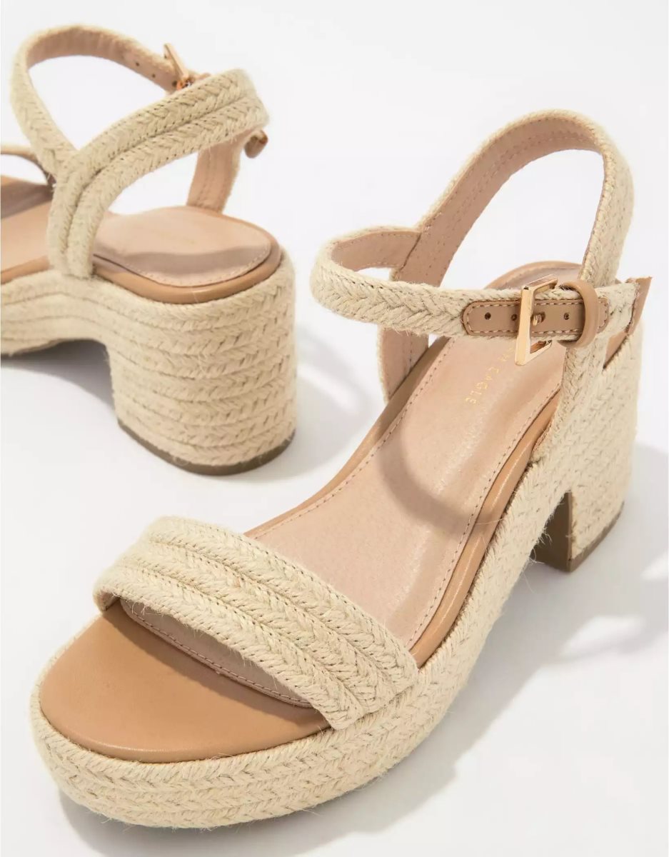 Compensées American Eagle AE Lanières Block Heel Sandal Beige Femme | NTZ-09958801